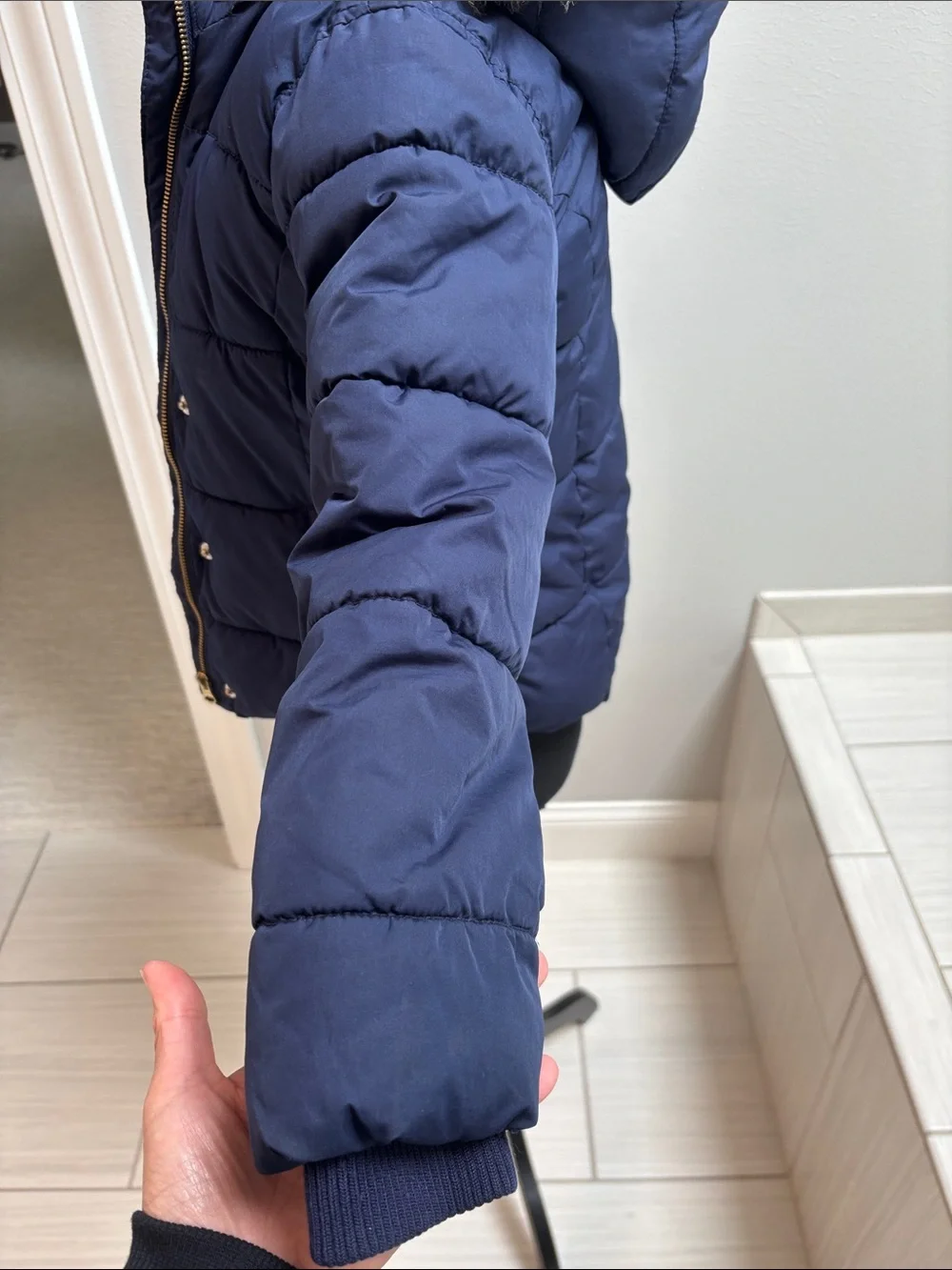 Old Navy Navy Blue Puffer Jacket with Faux-Fur Trim Hood M (8)